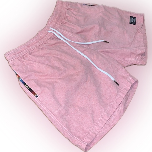 Wowie OG Casual Salmon Pink Aztec Drawstring Cotton Lightweight Shorts Men’s L - Picture 8 of 10